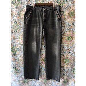 VINTAGE Unbranded Skater Jeans Men's 36x30 XL Black Baggy Wide Leg Y2K Buttons